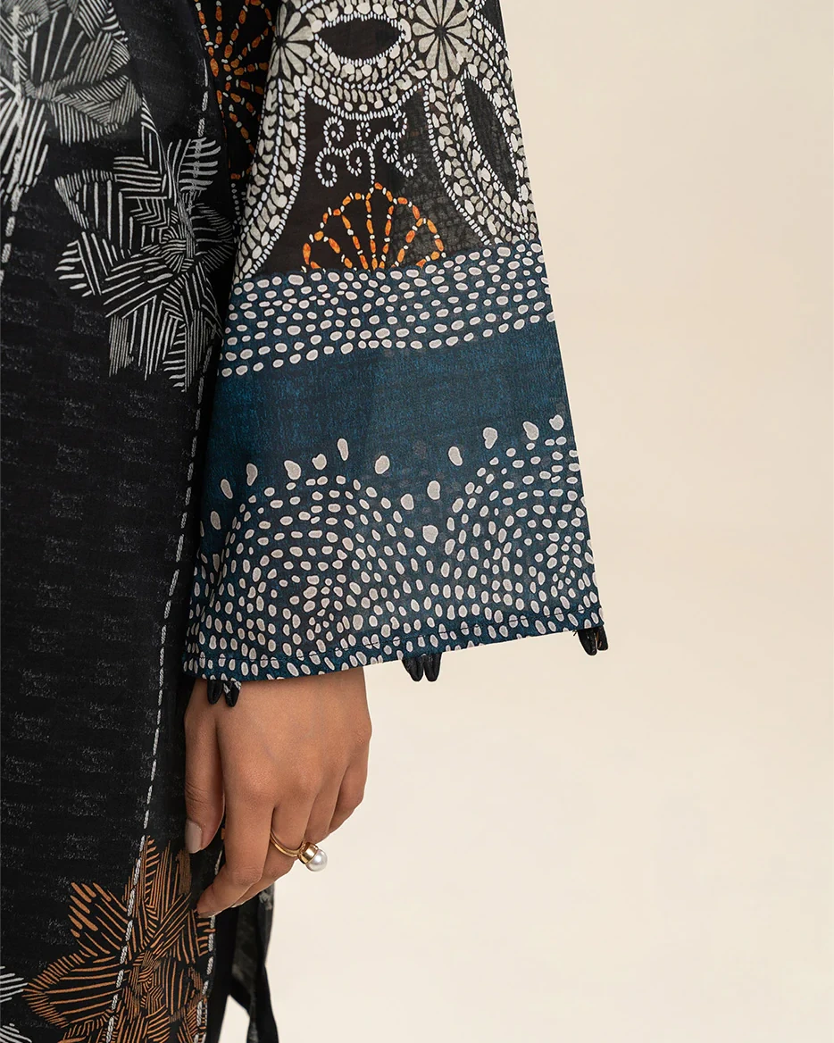 Beechtree 3 piece Unstitched Printed Lawn suit- Black Motif