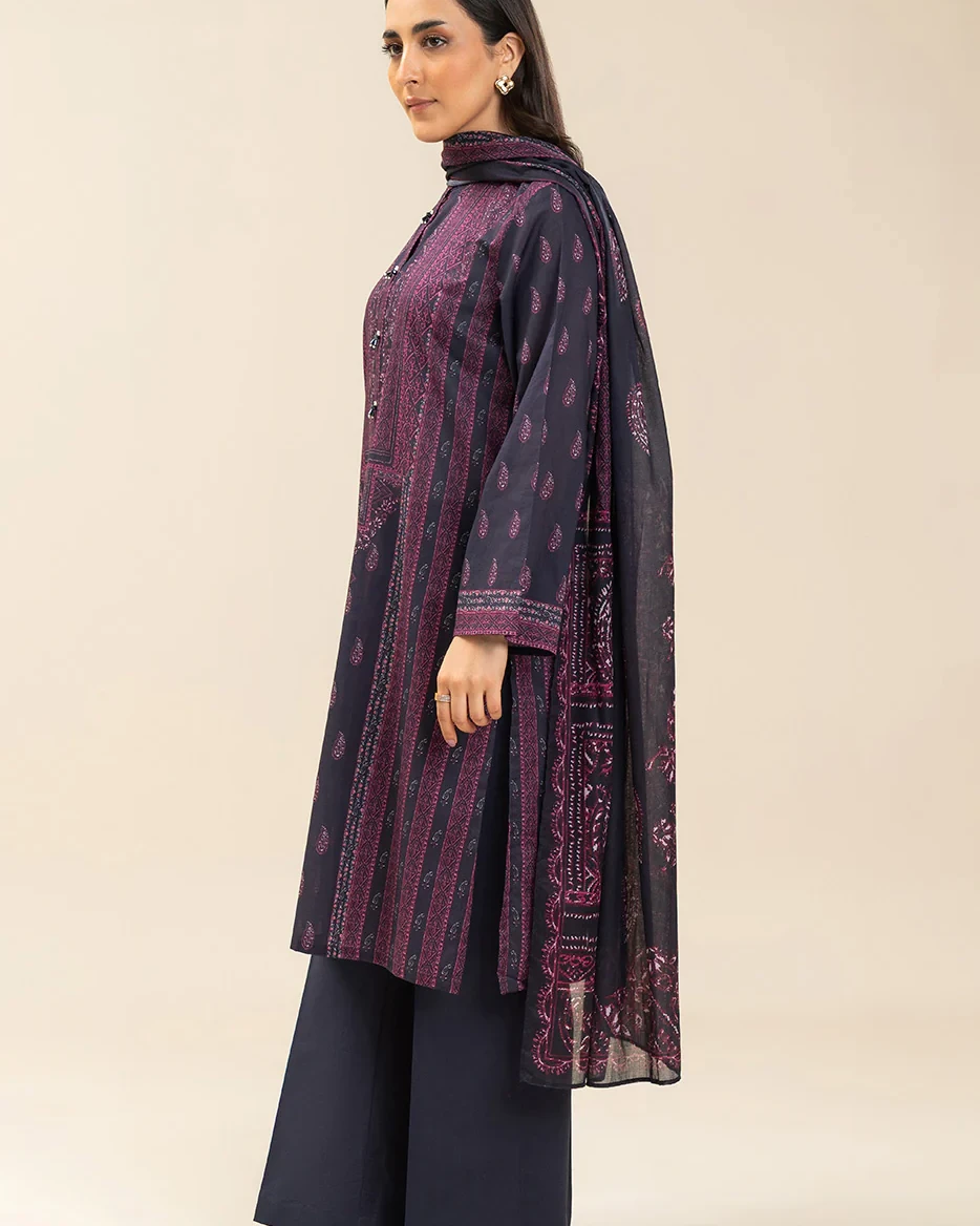 Beechtree 3 piece Unstitched Printed Lawn suit-Midnt Paisly 