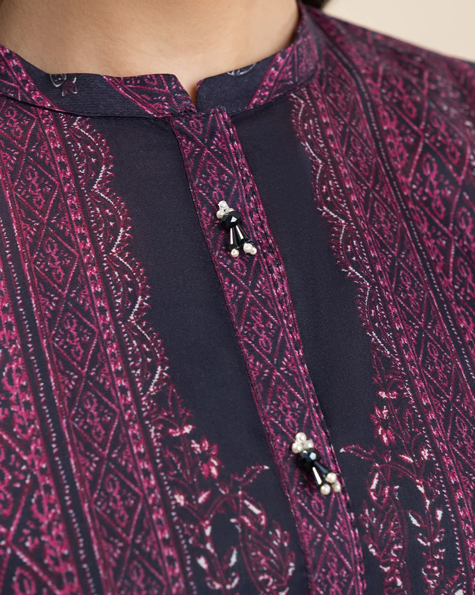 Beechtree 3 piece Unstitched Printed Lawn suit-Midnt Paisly 
