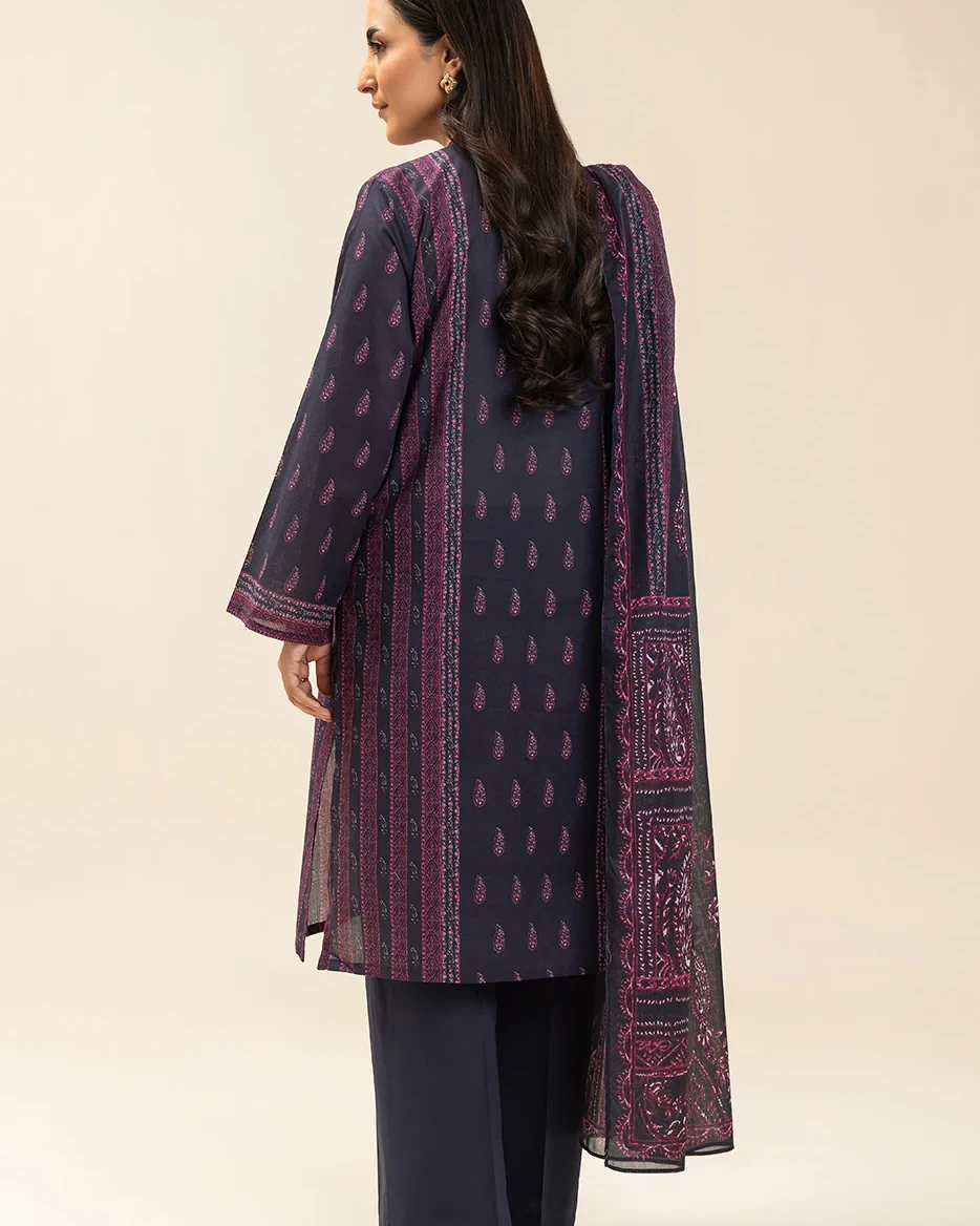 Beechtree 3 piece Unstitched Printed Lawn suit-Midnt Paisly 