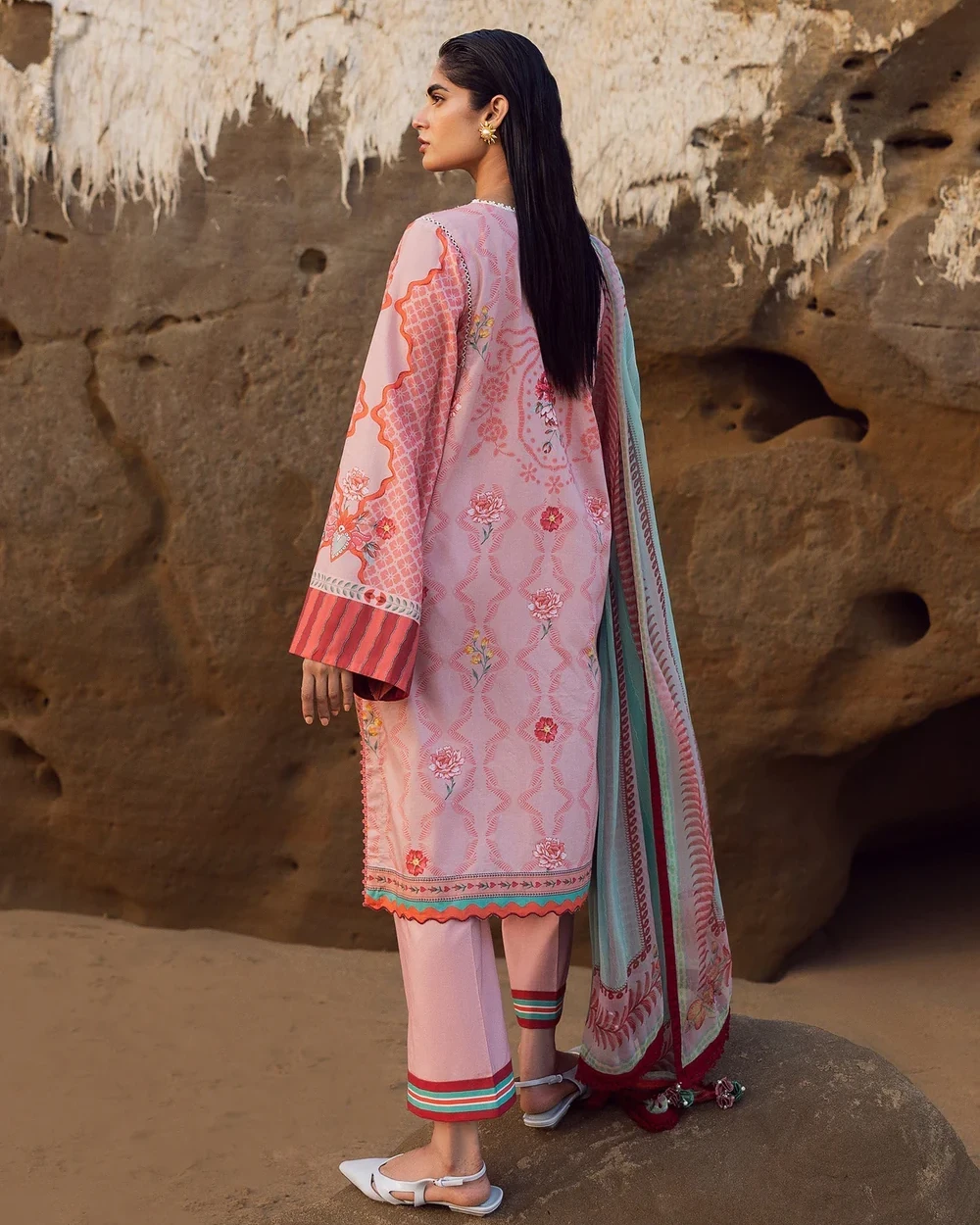 Sadaf Fawad Khan 3 piece Unstitched Printed Lawn suit-Pink