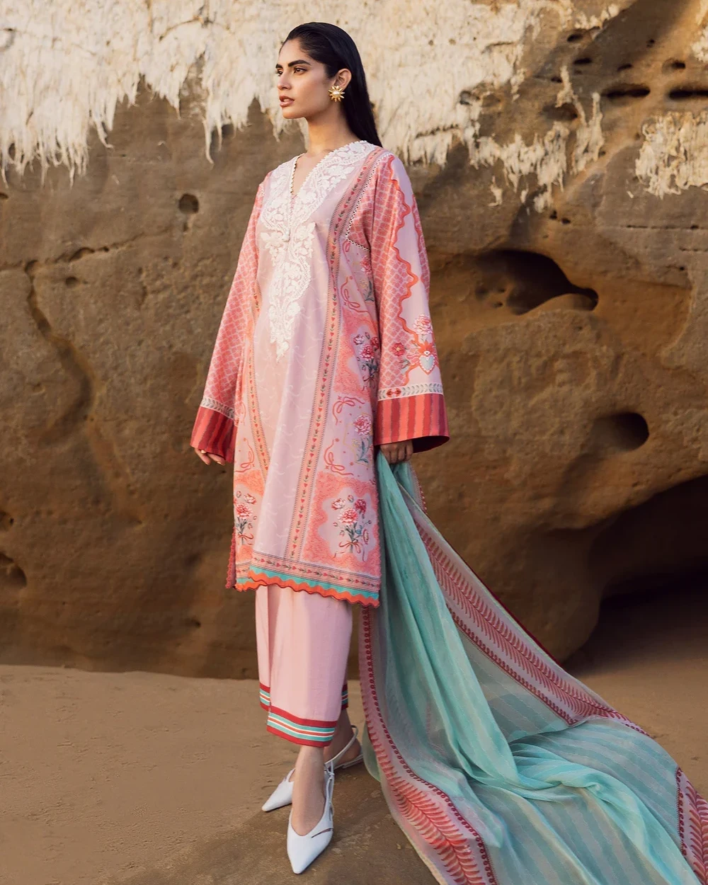 Sadaf Fawad Khan 3 piece Unstitched Printed Lawn suit-Pink