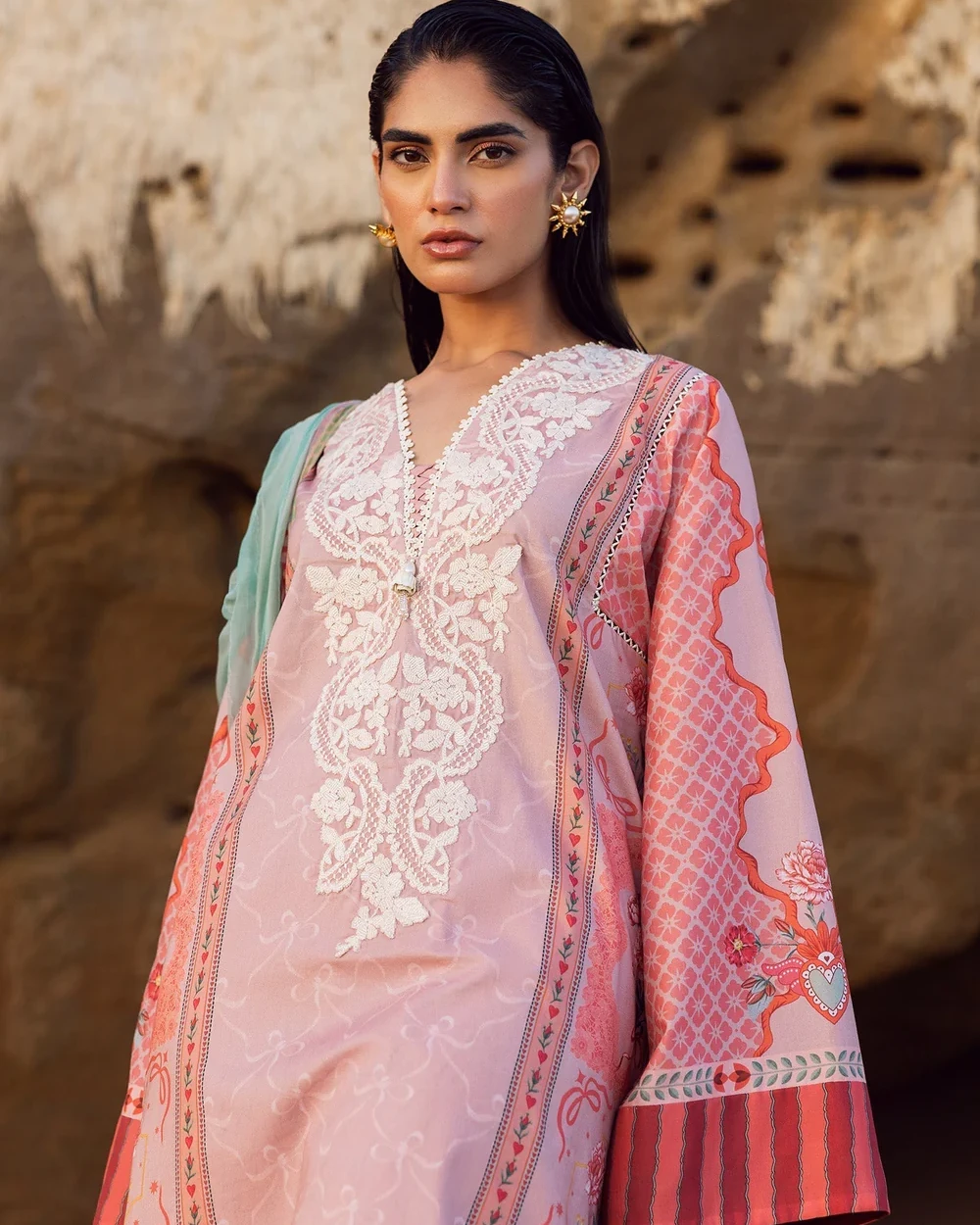 Sadaf Fawad Khan 3 piece Unstitched Printed Lawn suit-Pink
