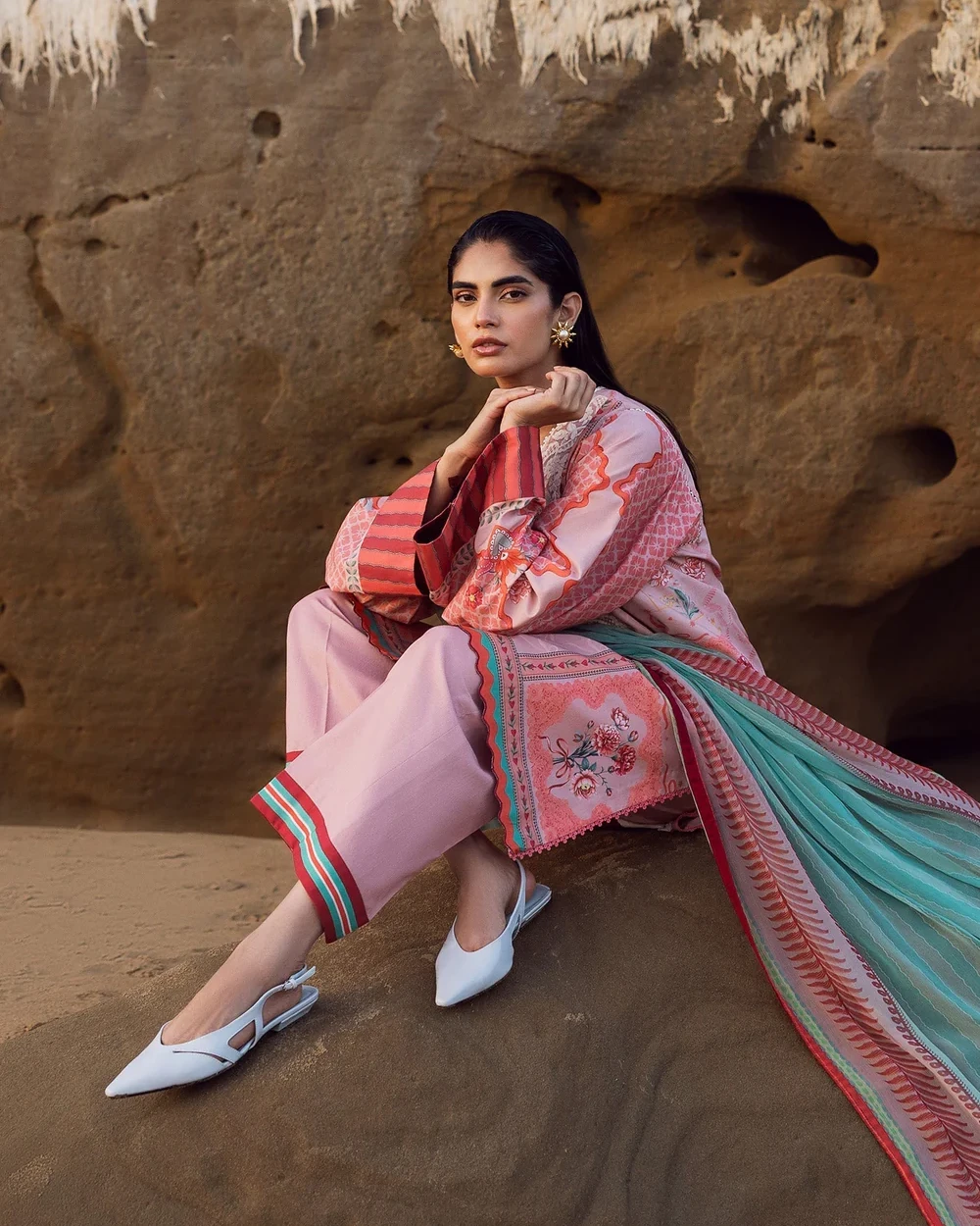 Sadaf Fawad Khan 3 piece Unstitched Printed Lawn suit-Pink