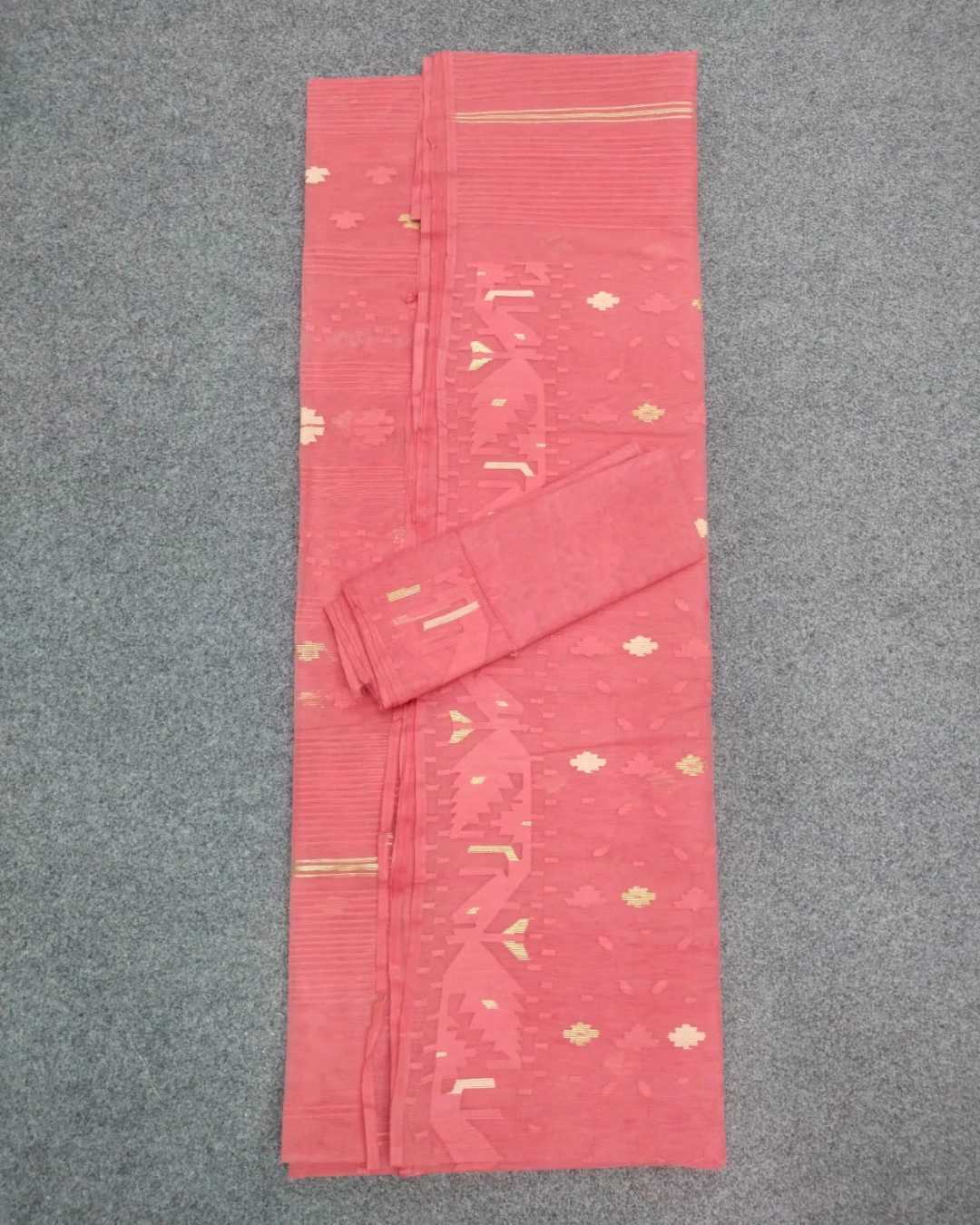 Salmon Pink Handloom Ransom Silk Jamdani Saree