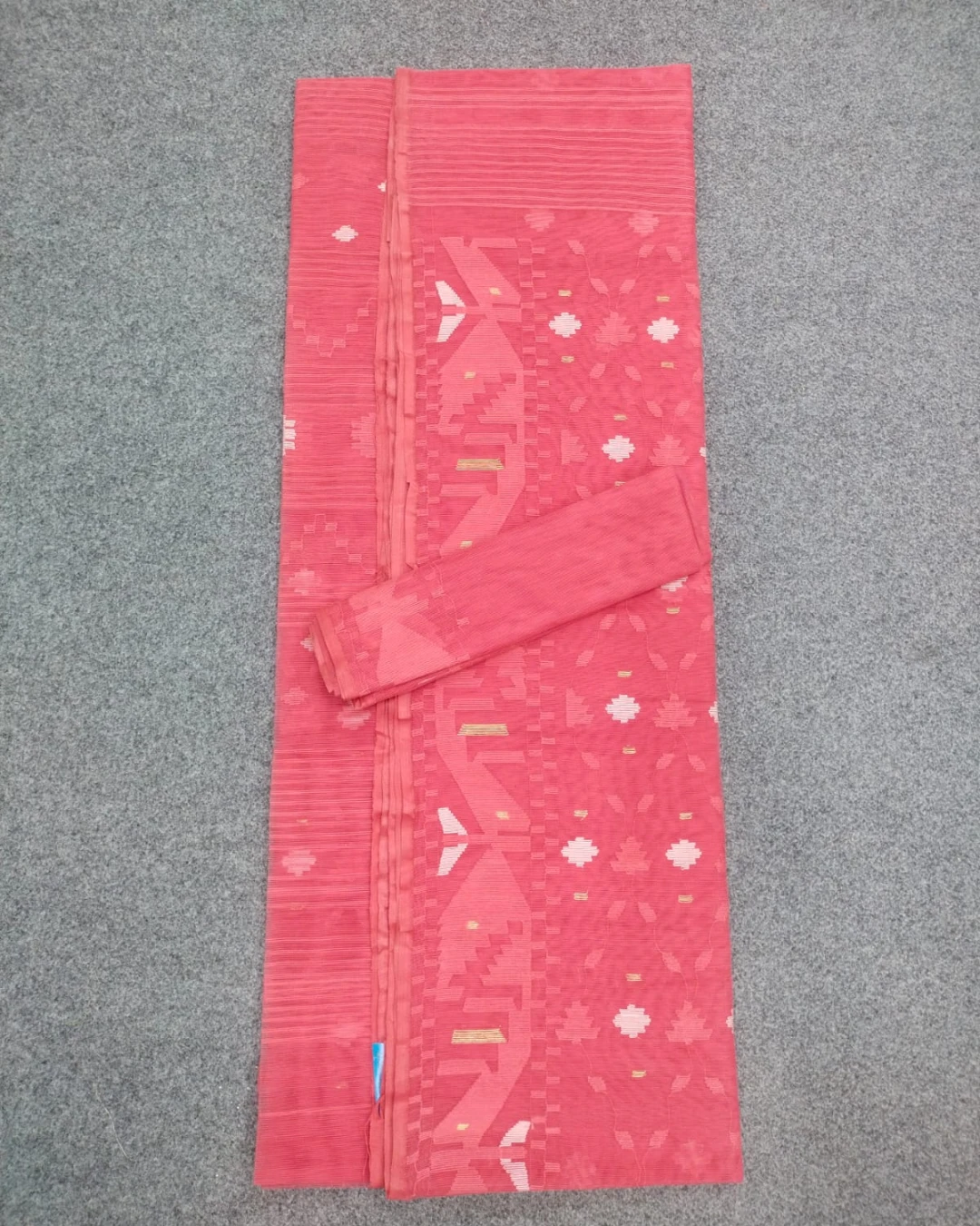 Watermelon Pink Floral Motif Handloom Ransom Silk Jamdani Saree