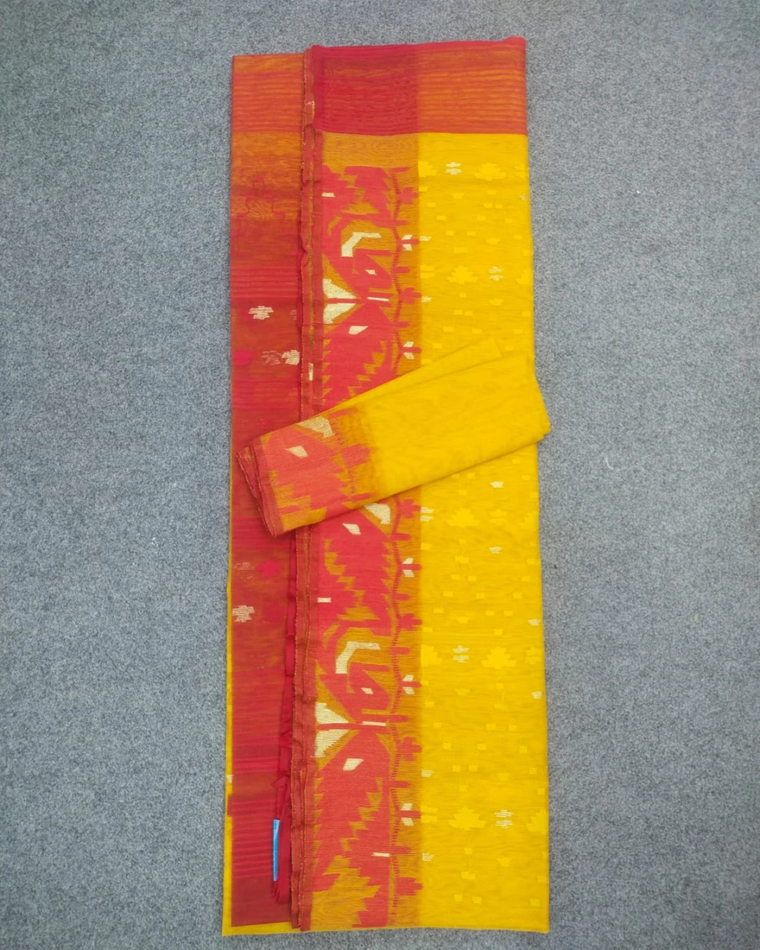 Bright Yellow and Red Handloom Ransom Silk Jamdani Saree