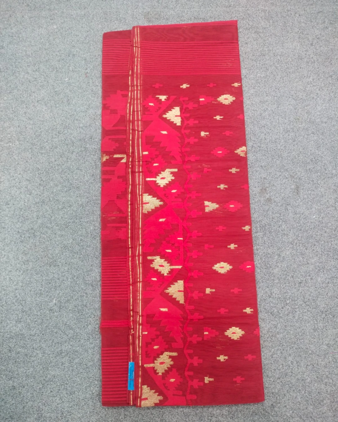 Deep Red Geometric Handloom Ransom Silk Jamdani Saree