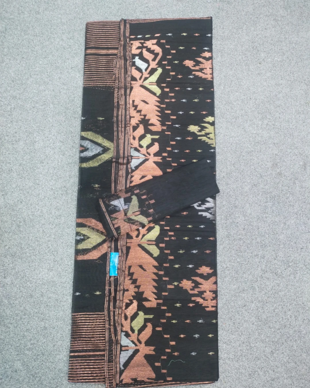 Black and Copper Floral Motif Handloom Ransom Silk Jamdani Saree