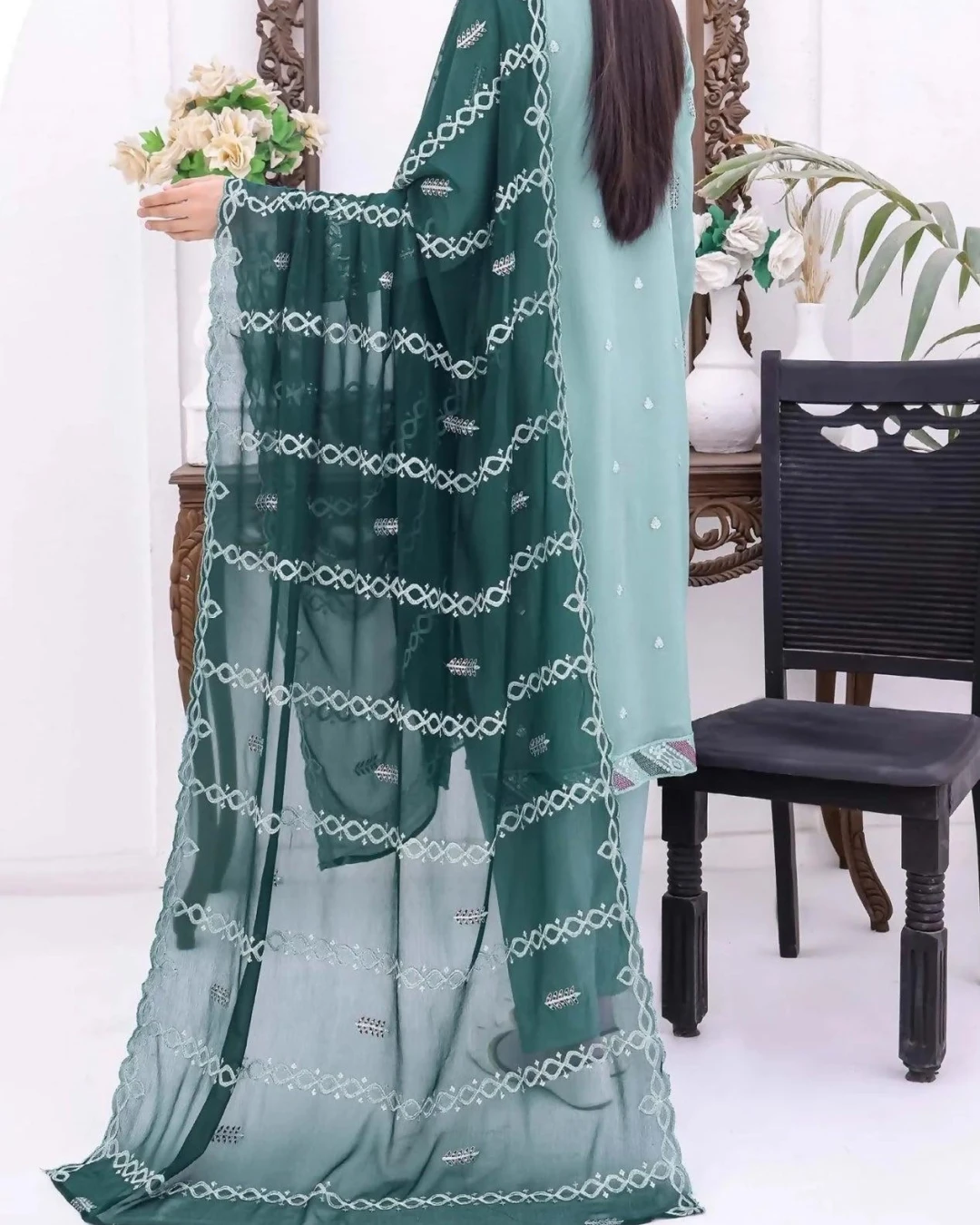 Pakistani Bin Hameed Horain Embroidered Unstitched Chiffon Three Piece - Cascade