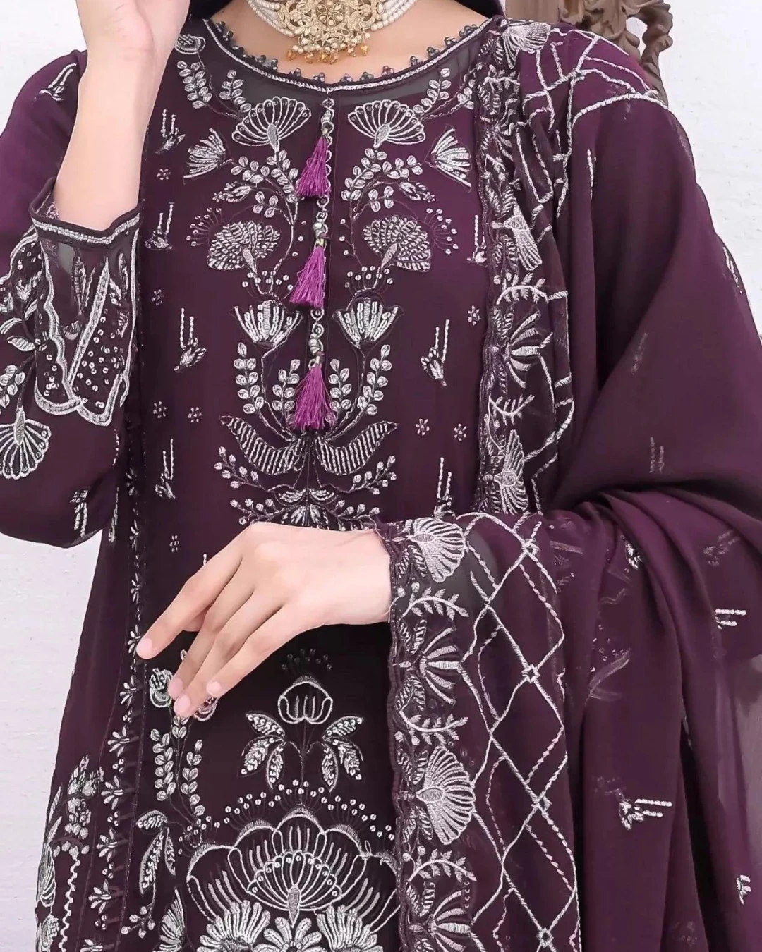 Pakistani Bin Hameed Horain Embroidered Unstitched Chiffon Three Piece - Matterhorn