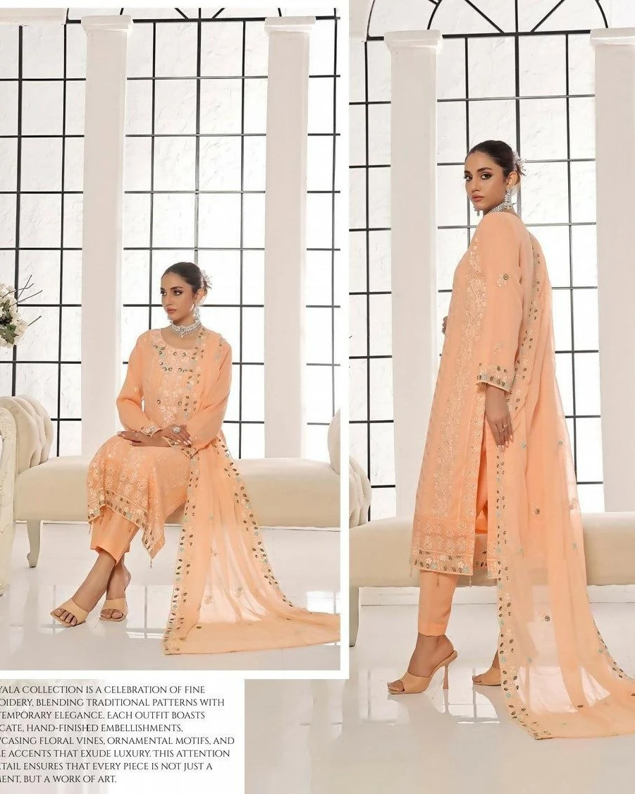 Pakistani Bin Hameed Horain Luxury Embroidered Unstitched Chiffon Three Piece - Tacao