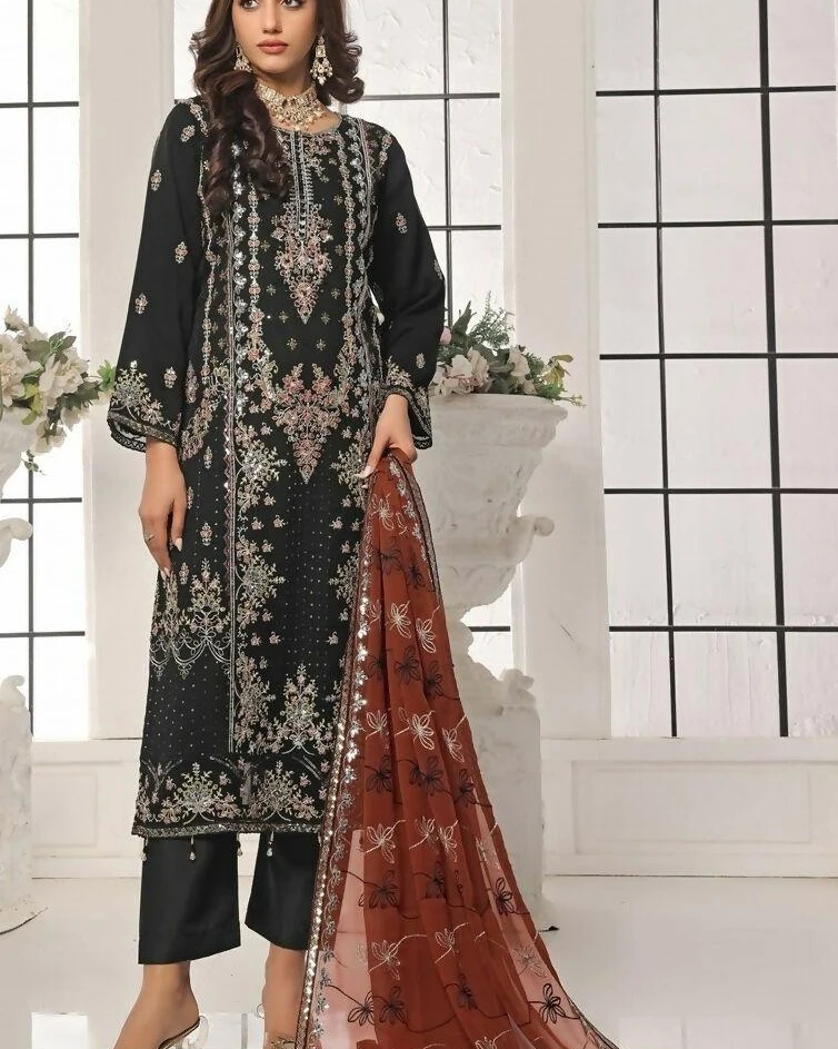 Pakistani Bin Hameed Horain Luxury Embroidered Unstitched Chiffon Three Piece - Birch