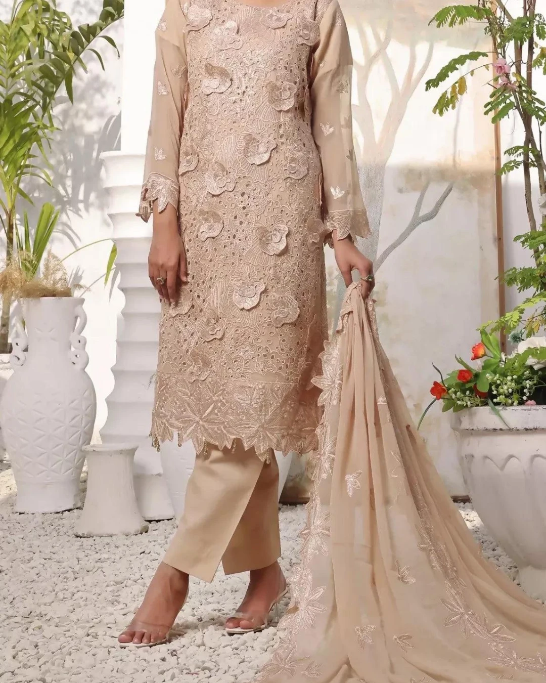 Pakistani Bin Hameed Middhat Embroidered Unstitched Chiffon Three Piece - Rodeo