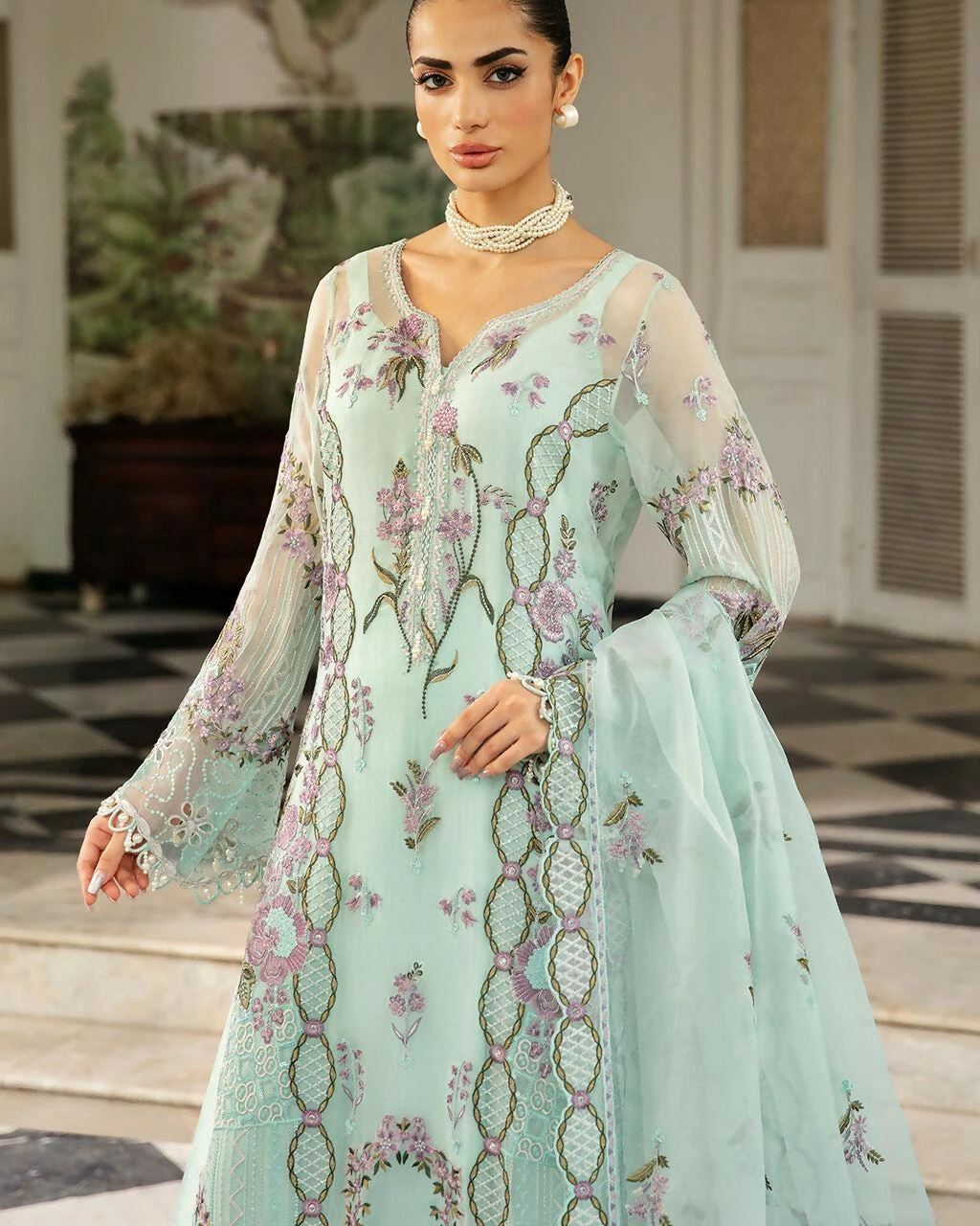Pakistani Dastak by Ramsha Embroidered Chiffon Unstitched Three Piece - Nebula