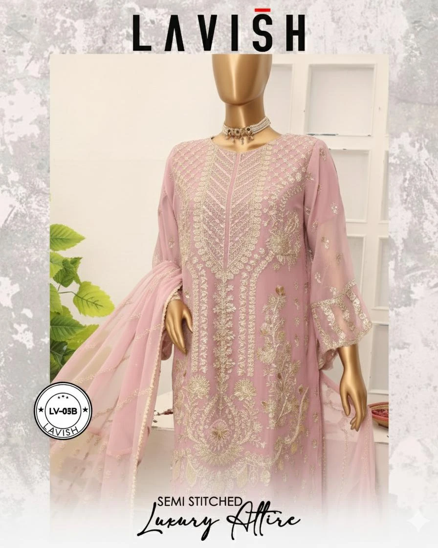Pakistani Lavish Karchupi Worked Unstitched Organza Three Piece - Petite Orchid