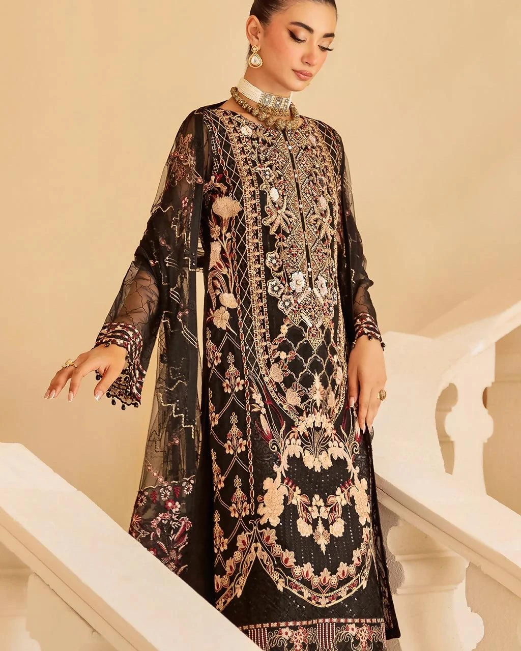 Pakistani Minhal by Ramsha Embroidered Organza Unstitched Three Piece