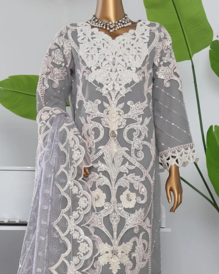 Pakistani Lavish Heavy Embroidered Unstitched Organza Three Piece - Monsoon