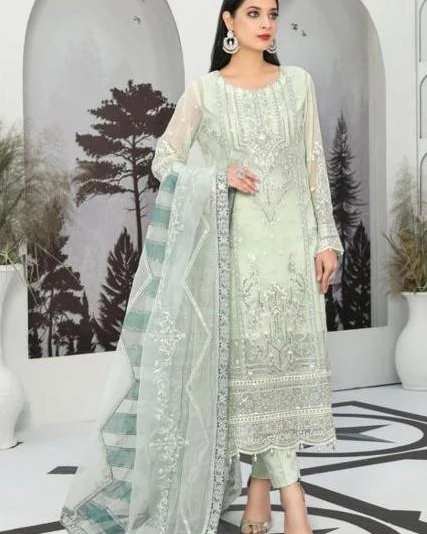 Pakistani Tawakkal Labane Unstitched Luxury Chiffon Three Piece - Beryl Green