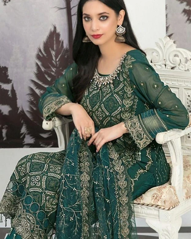 Pakistani Tawakkal Neshama Unstitched Luxury Chiffon Three Piece - Everglade