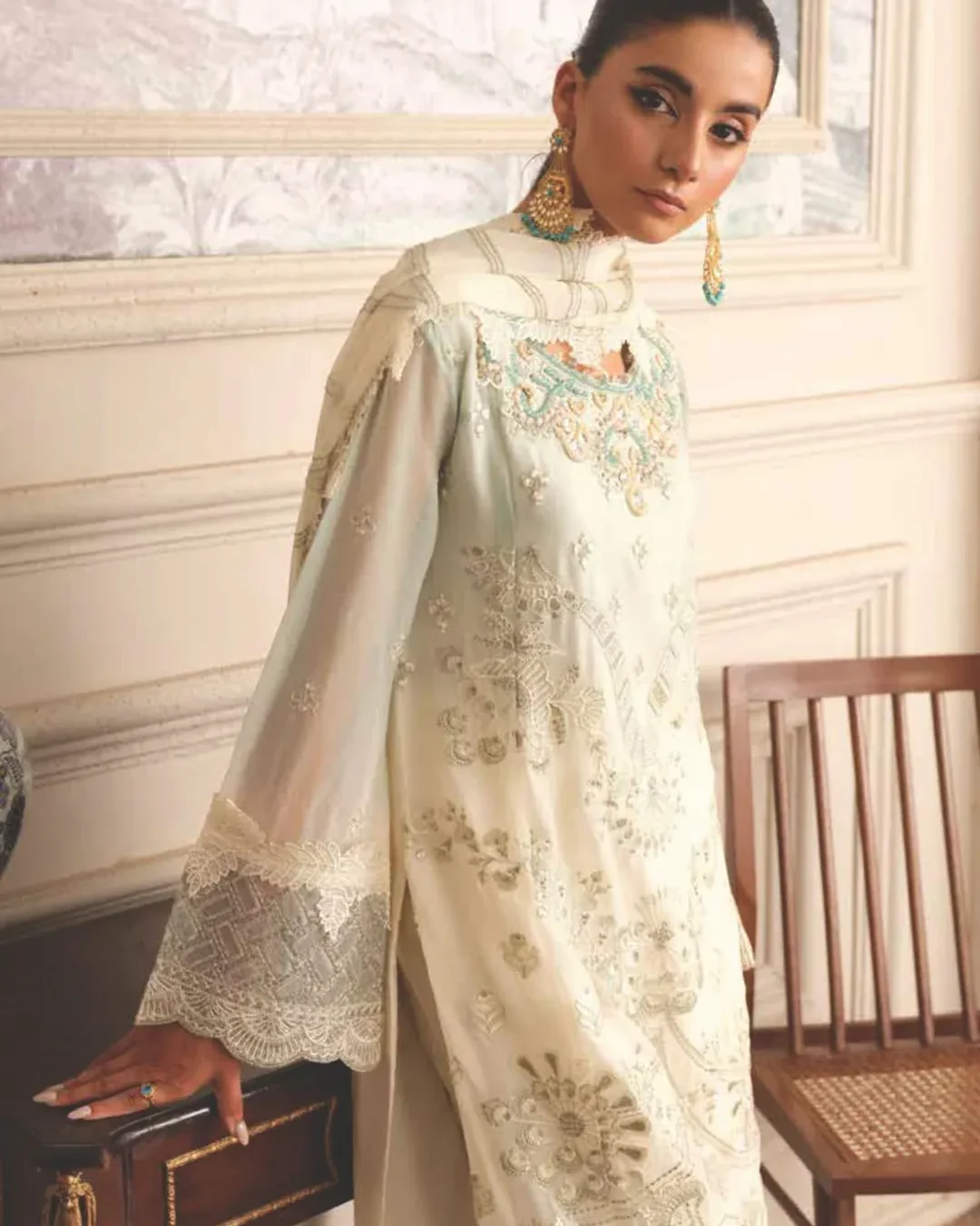 Pakistani Gulmina by Noor Unstitched Luxury Chiffon Three Piece - Moon Mist