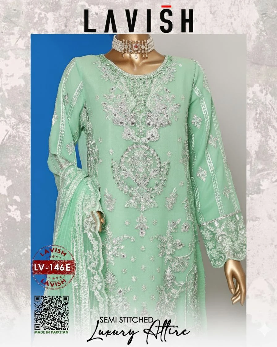 Pakistani Lavish Karchupi Worked Unstitched Organza Three Piece - Surf