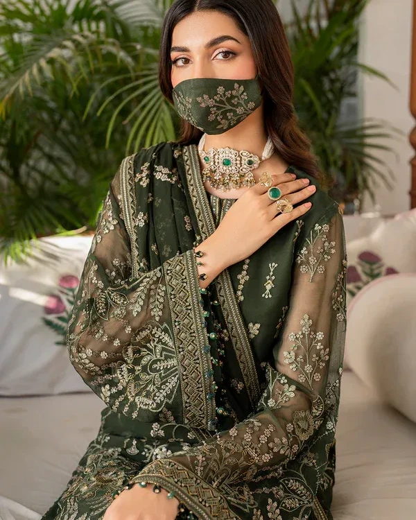 Pakistani Shareef Khanani Unstitched Luxury Chiffon Three Piece - Finch