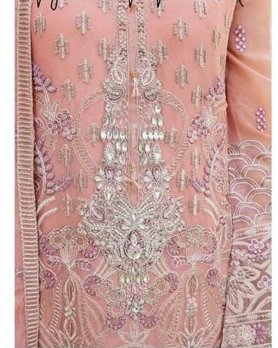 Pakistani Noor Sajni Embroidered Chiffon Unstitched Three Piece - Geraldine
