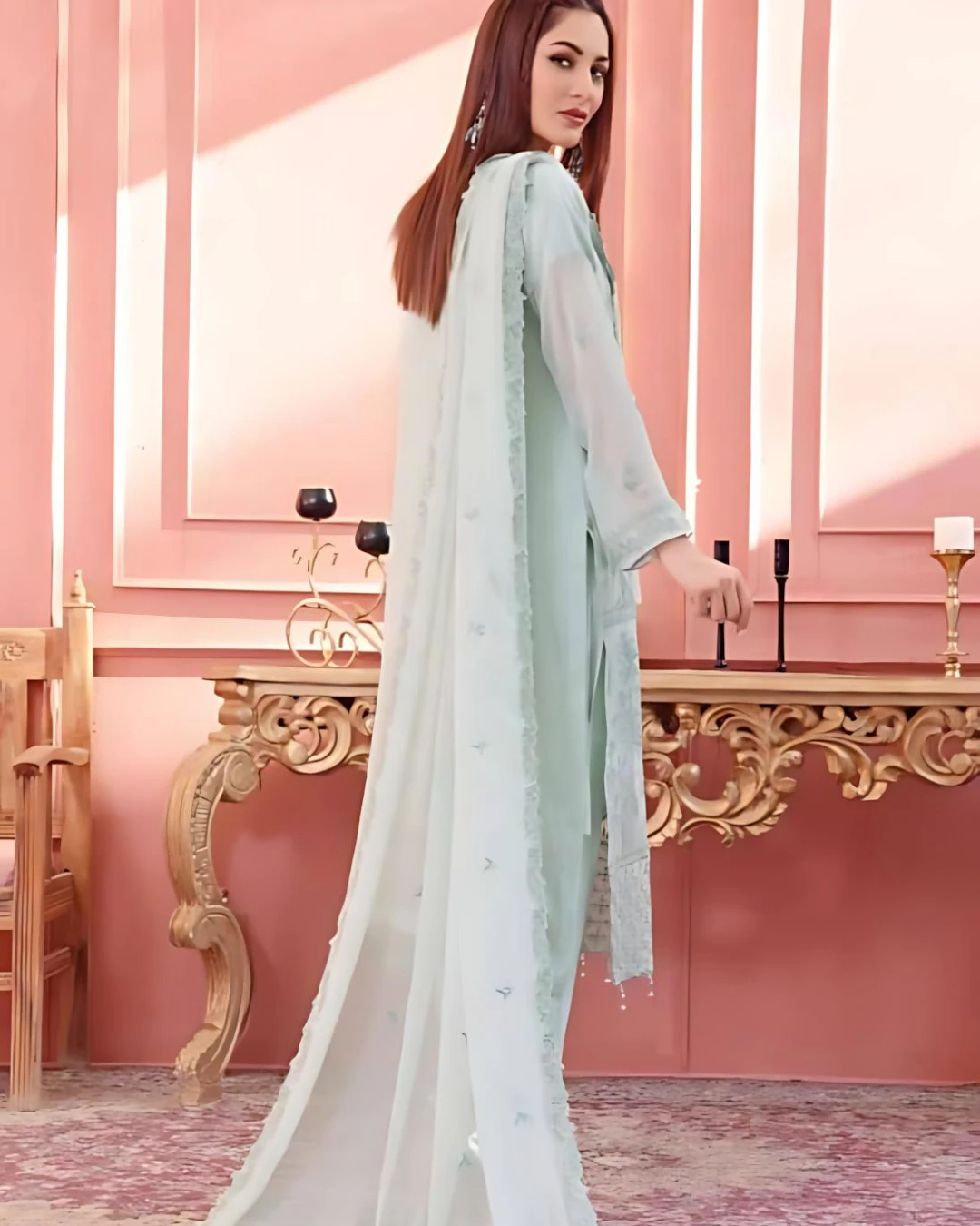 Pakistani Bin Hameed Middhat Embroidered Unstitched Chiffon Three Piece - Spring Rain