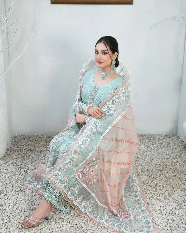 Pakistani Majesty Ramsha Embroidered Chiffon Unstitched Three Piece - Neptune