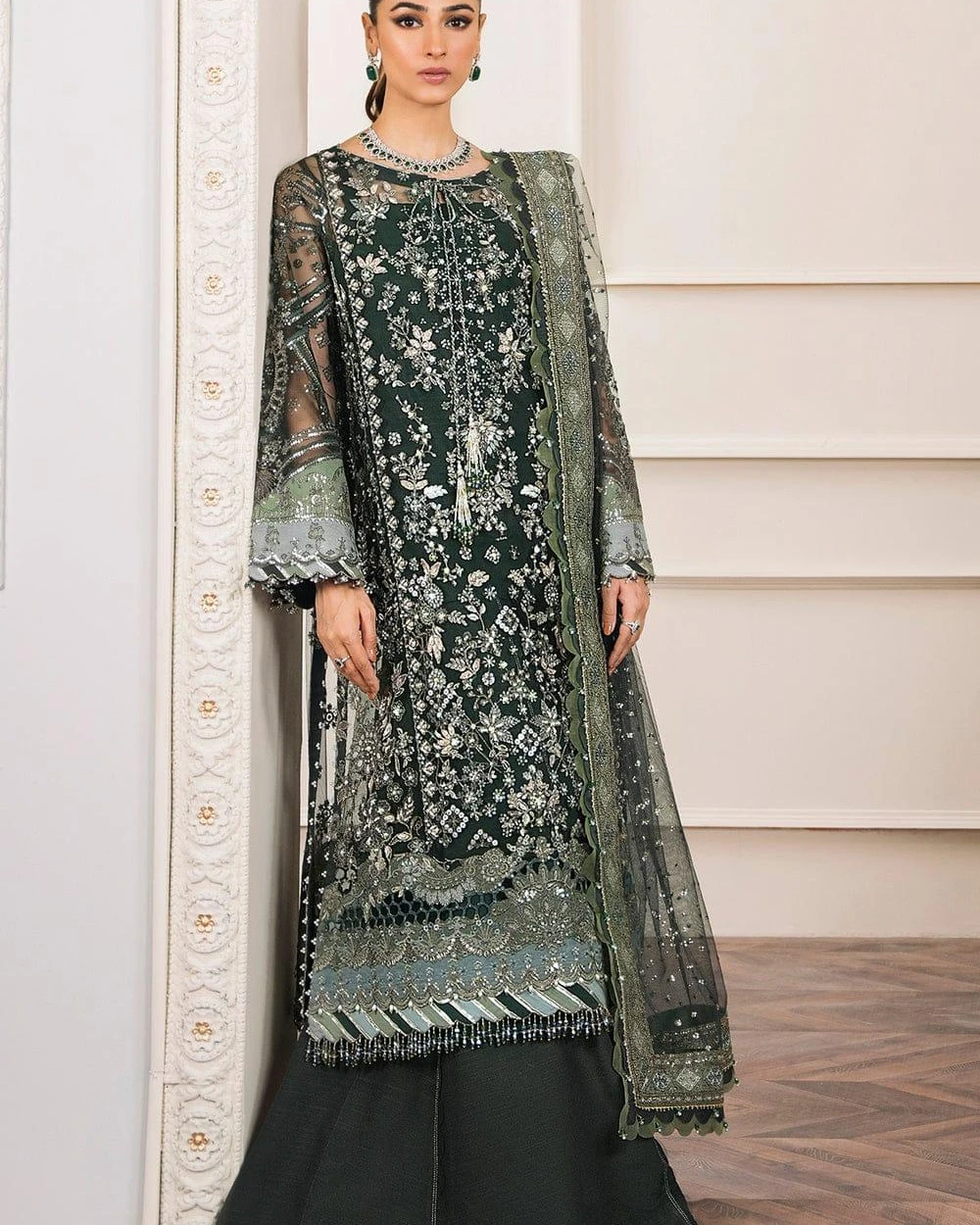 Pakistani Chantelle By Baroque Unstitched Luxury Chiffon Three Piece - Olive Haze