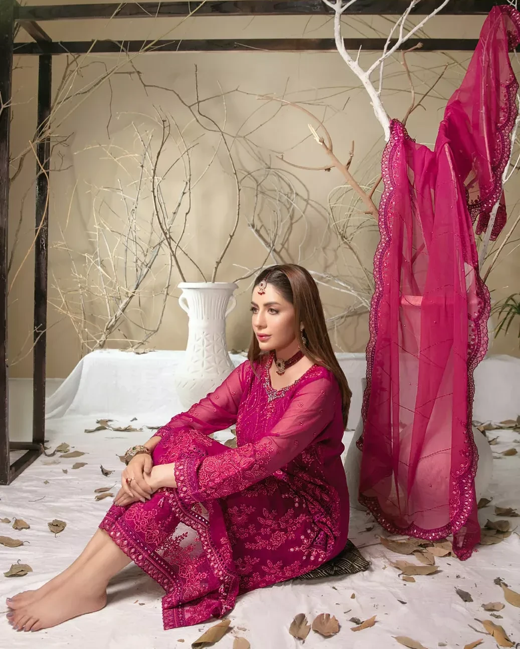Pakistani Sinem by Tawakkal Unstitched Luxury Chiffon Three Piece - Jazzberry