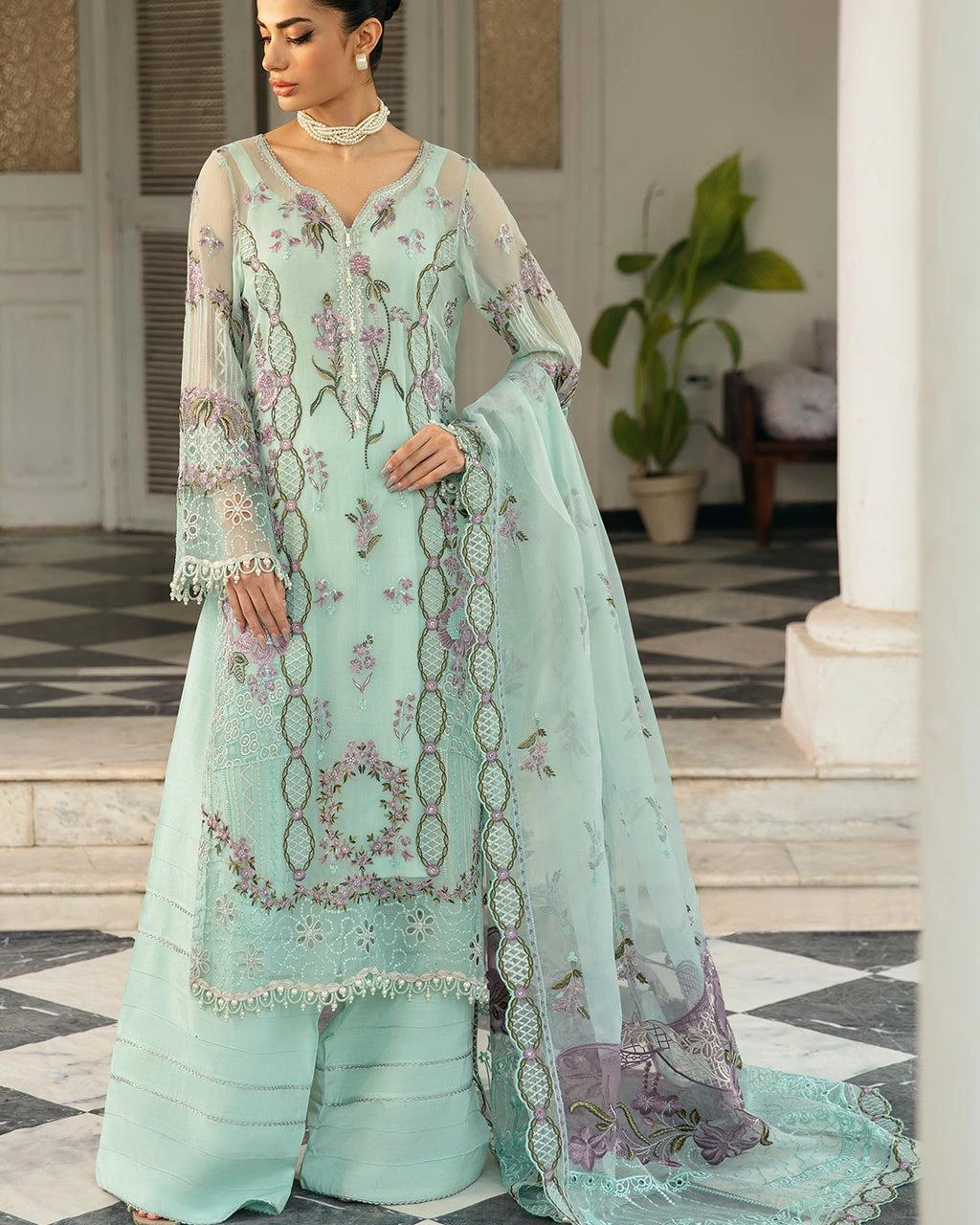 Pakistani Dastak by Ramsha Embroidered Chiffon Unstitched Three Piece