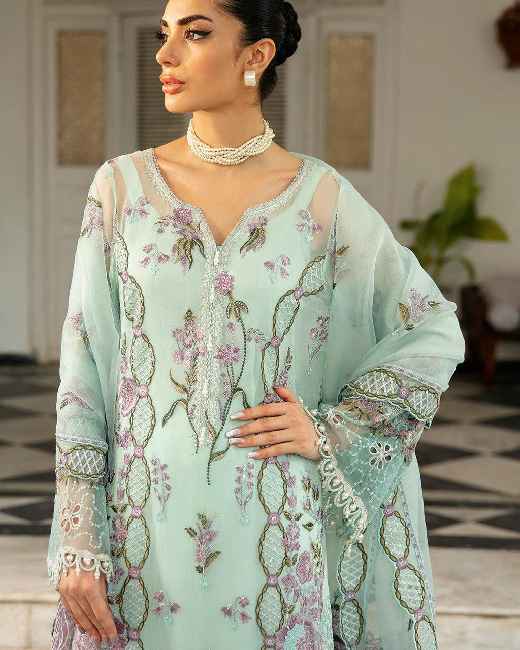 Pakistani Dastak by Ramsha Embroidered Chiffon Unstitched Three Piece