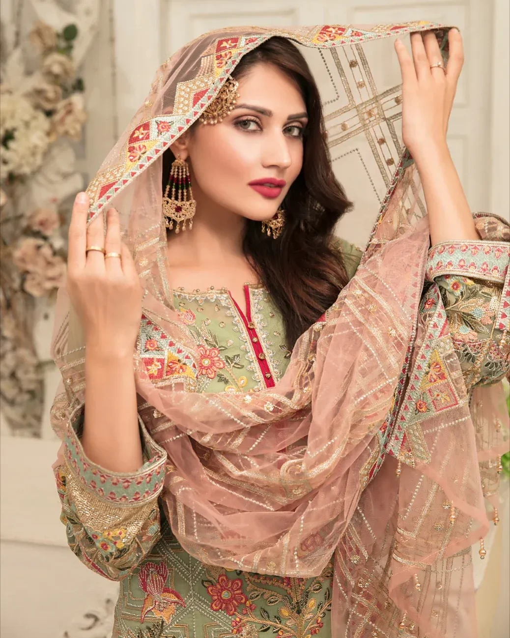 Pakistani Tasavvur Unstitched Luxury Chiffon Three Piece - Green Smoke