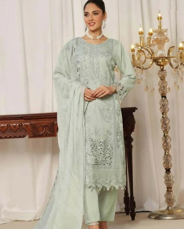Pakistani Bin Hameed Tania Luxury Embroidered Unstitched Chiffon Three Piece - Coriander