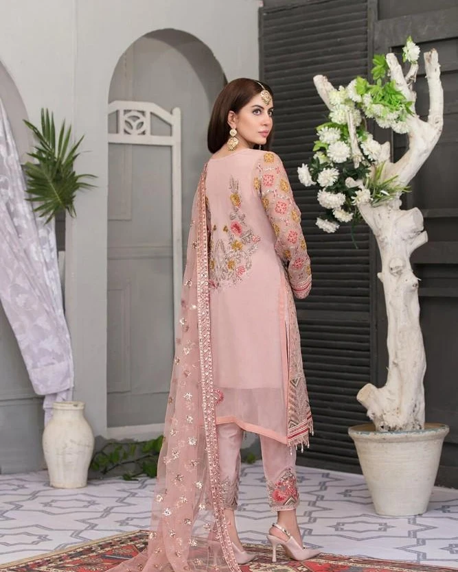 Pakistani Fepic Unstitched Luxury Chiffon Three Piece - Cavern Pink