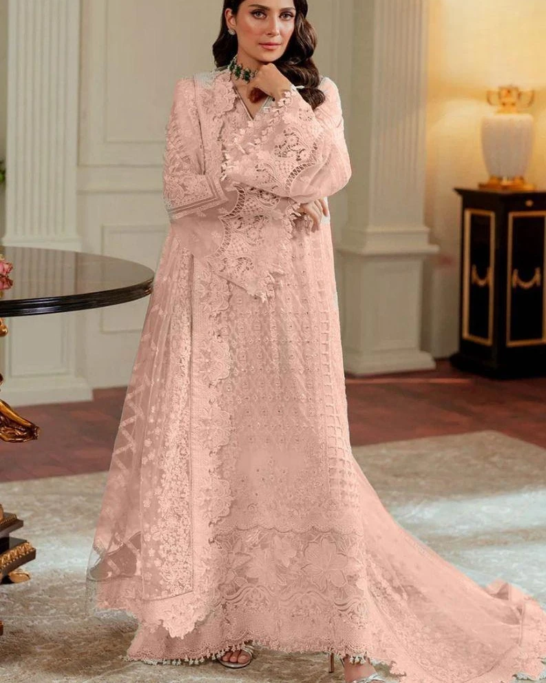 Pakistani Chantelle Unstitched Luxury Chiffon Three Piece - Pale Rose