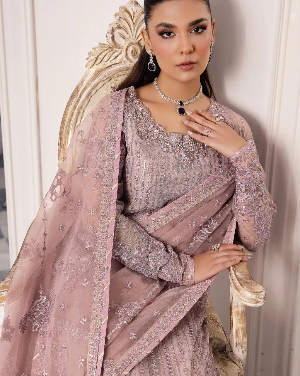 Pakistani Iznik Chinon Unstitched Luxury Chiffon Three Piece - Rose Fog