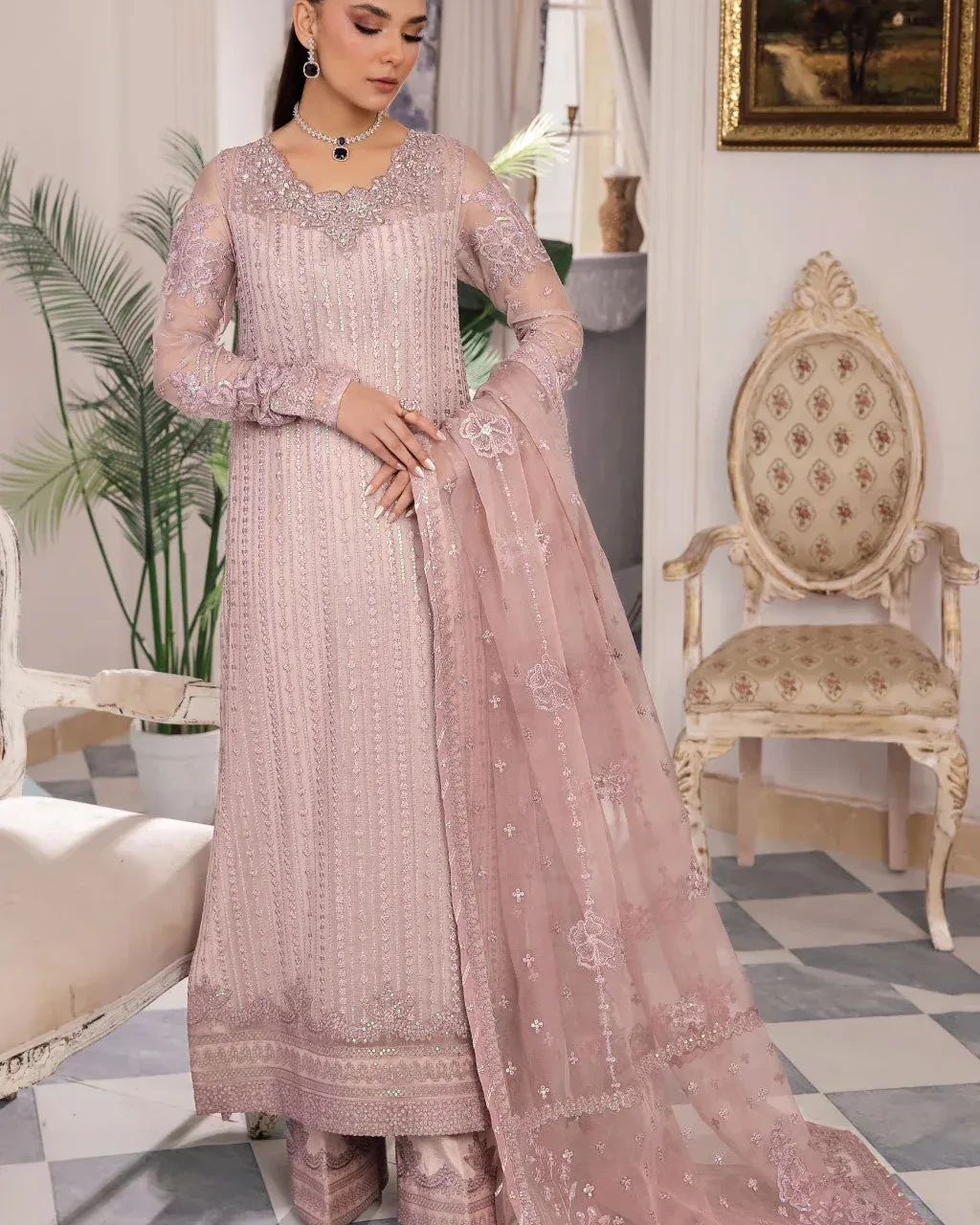 Pakistani Iznik Chinon Unstitched Luxury Chiffon Three Piece - Rose Fog