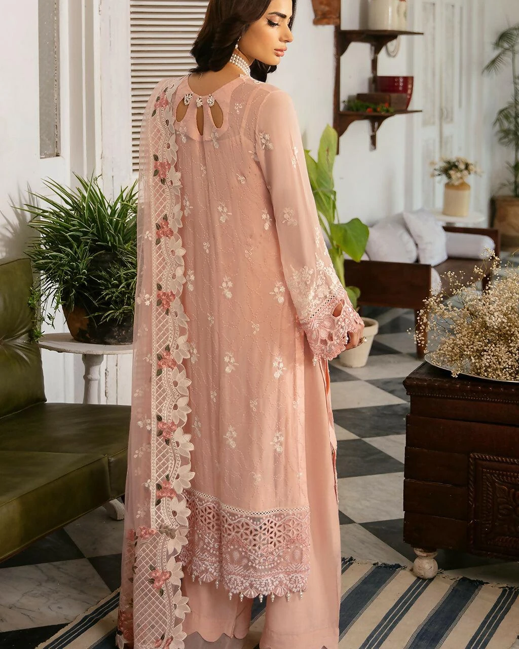 Pakistani Dastak by Ramsha Embroidered Chiffon Unstitched Three Piece - Tacao