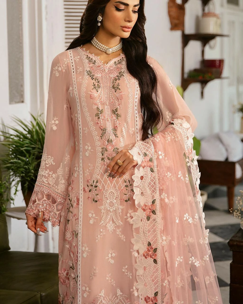 Pakistani Dastak by Ramsha Embroidered Chiffon Unstitched Three Piece - Tacao