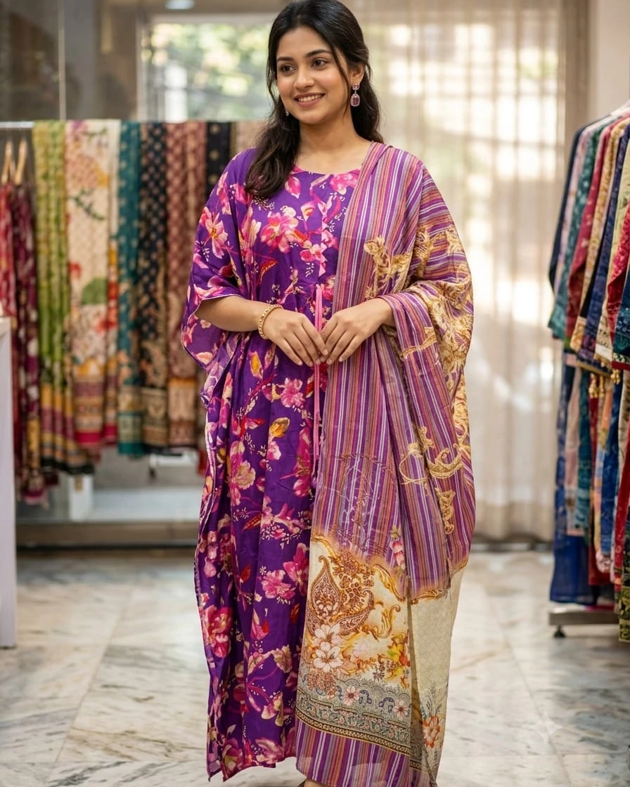 Zara Orchid Bloom Cotton Kaftan Set