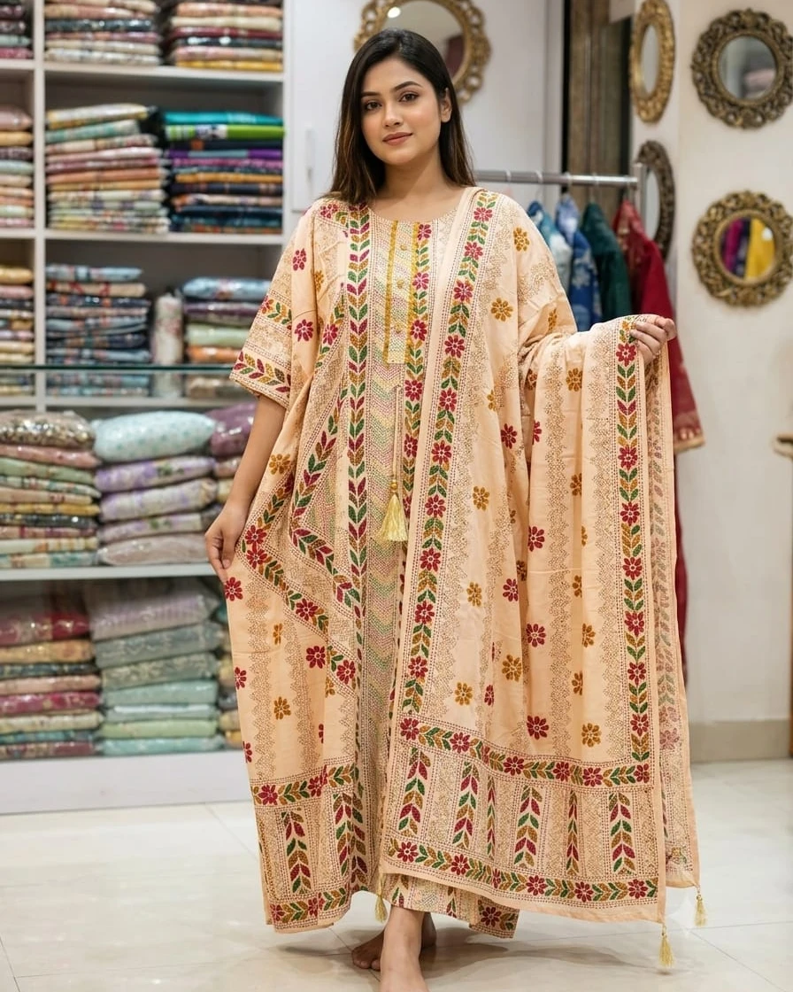 Nusrat Peach Blossom Cotton Kaftan Set