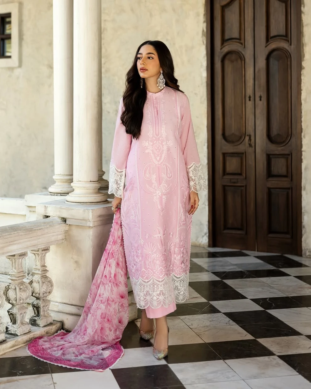 Zara Blush Pink Embroidered Premium Cotton 3-Piece Suit