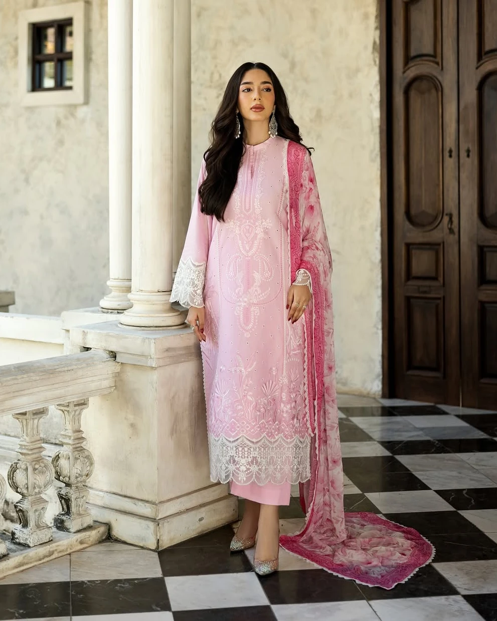 Zara Blush Pink Embroidered Premium Cotton 3-Piece Suit