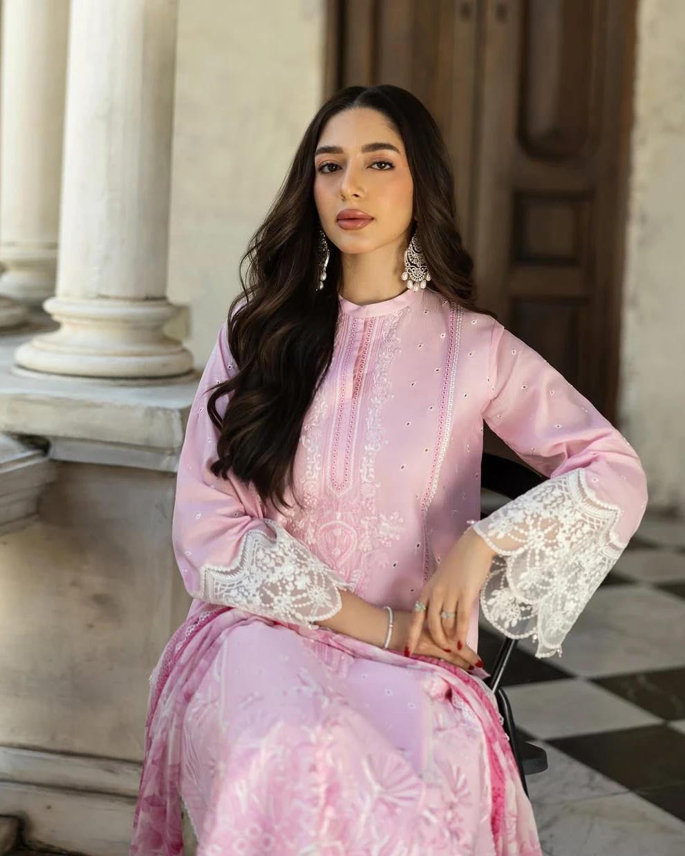 Zara Blush Pink Embroidered Premium Cotton 3-Piece Suit