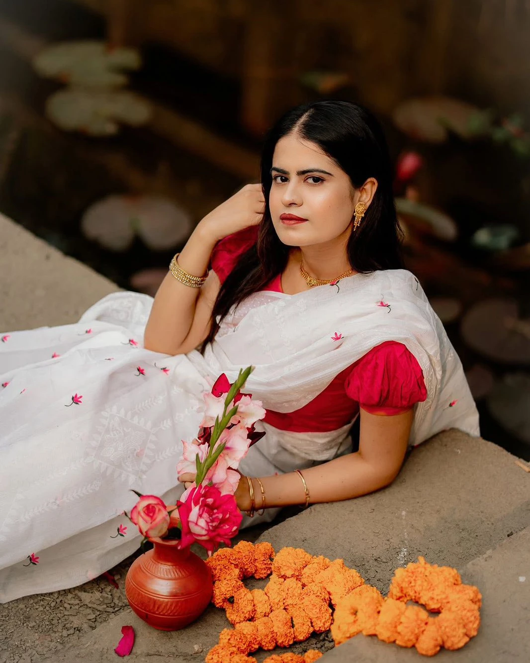 Women's Puja Special Half Silk Screen Print Saree