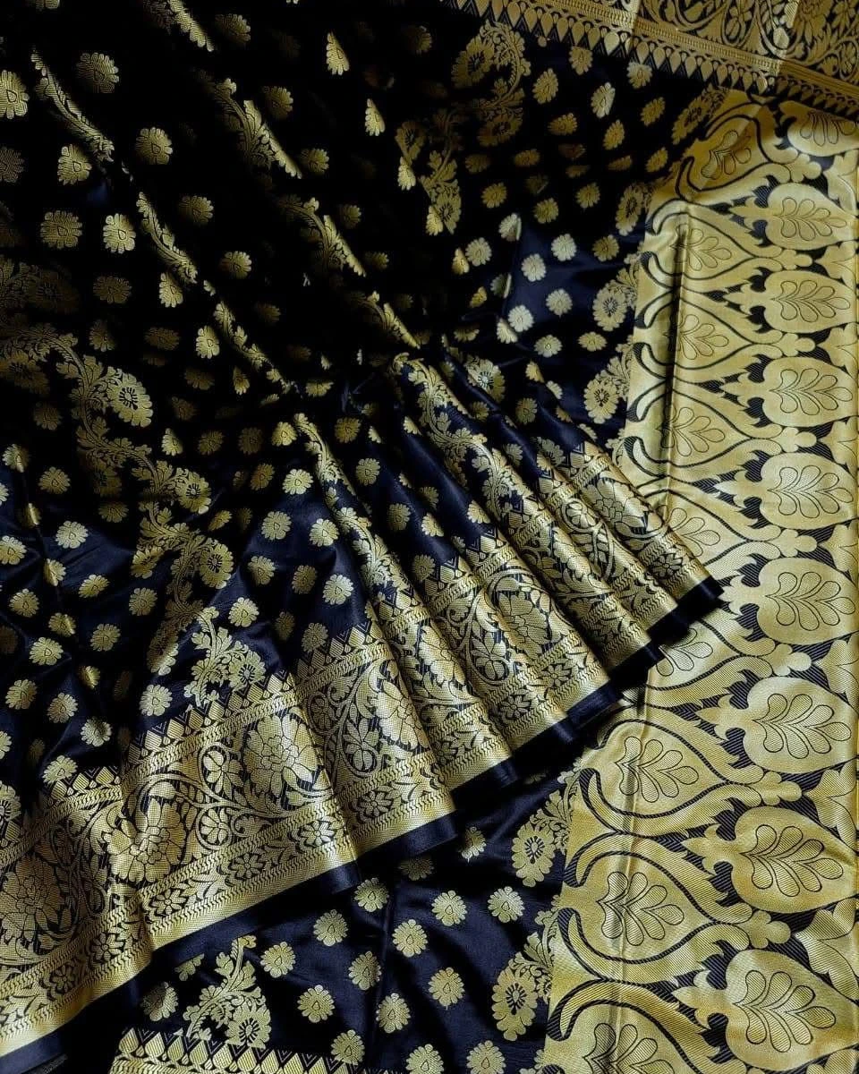 Women's Soft Silk Katan Saree-Black