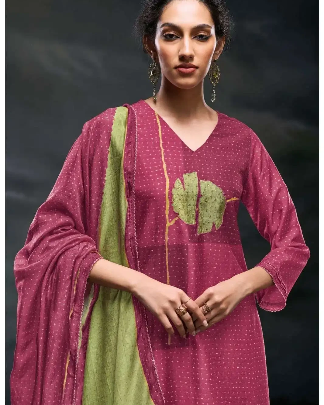 Women's Premium Embroidered Silk 3-Piece Salwar Suit-Unstitched